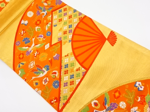 JAPANESE KIMONO / VINTAGE FUKURO OBI / WOVEN CRANES & TREASURES